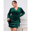 YesFashion Womens Plus Size Long Sleeve Velvet Mini Dress Wrap V Neck Ruched Bodycon Cocktail Party Club Dress - 3 of 4