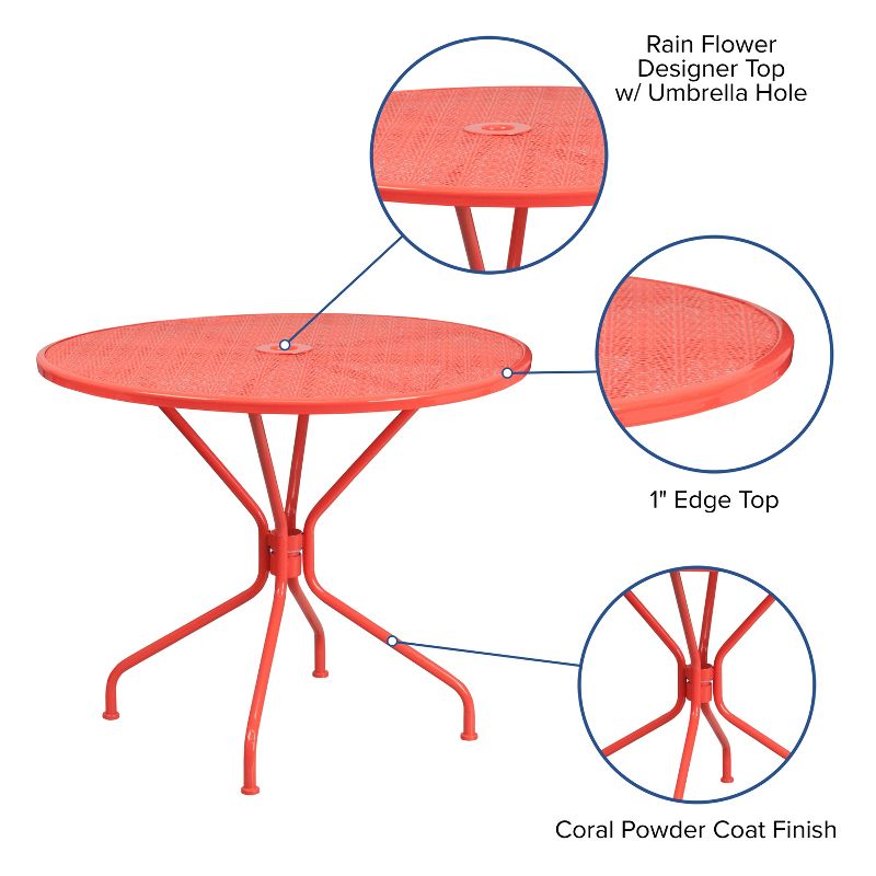 Flash Furniture Oia Commercial Grade 35.25" Round Indoor-Outdoor Steel Patio Table with Umbrella Hole, 4 of 9