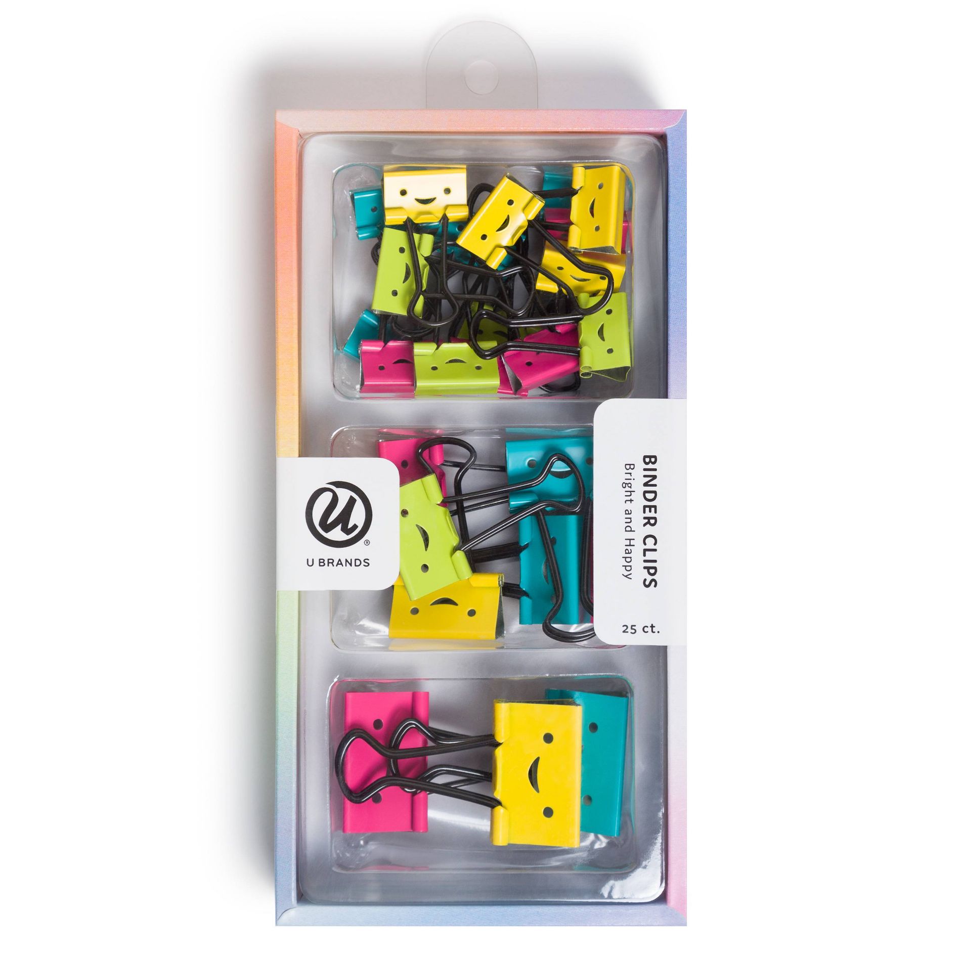 U Brands 25ct Assorted Size Binder Clips Bright and Happy: Steel Office Supplies, Multicolor, Clips & Fasteners