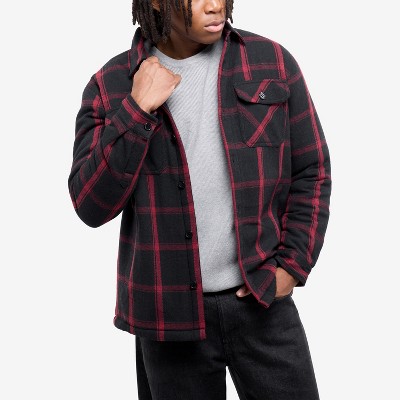 X RAY Men's Cotton Plaid Flannel Shirt Jacket With Faux Shearling Lining in WHITE/BLACK Size XL — фото 4