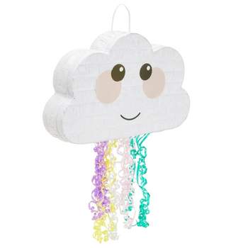 Blue Panda Pull String Cloud Pinata for Girls, Rainbow Birthday Party Supplies, Gender Reveal Pinata, Baby Shower (16.5x10 in)