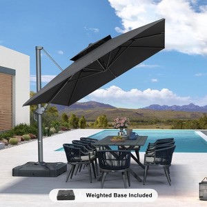 PURPLE LEAF Outdoor Cantilever Umbrella with Base Large Patio Umbrella Windproof Heavy Duty Hanging Offset Umbrella for Garden Outdoor Pool - 1 of 4