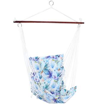 Sunnydaze Hanging Hammock Chair Swing with Spreader Bar and Padded Back for Backyard and Patio - 300 lb Weight Capacity - Parrot Print