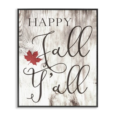 Stupell Industries Happy Fall Y'all Typography Sign Black Framed Giclee Art