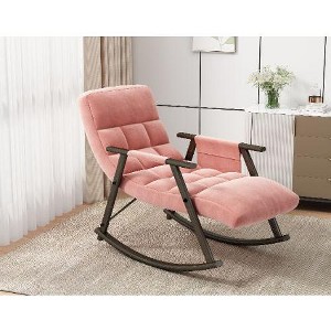 CAVINAS Casual Folding Rocking Chair, Upholstered Lounge Chair, Adjustable High Back and Foot Rest, Accent Chair with Side Pockets - 1 of 4
