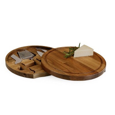 Acacia Wood Round Cheese Board and Knife Set
