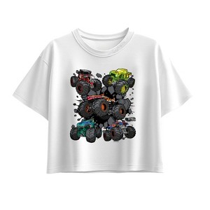 Girls' - Hot Wheels - Monster Truck Grids Short Sleeve Boxy Graphic T-Shirt - 1 of 3