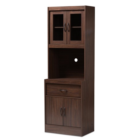 Laurana Walnut Finished Kitchen Cabinet And Hutch Brown Baxton