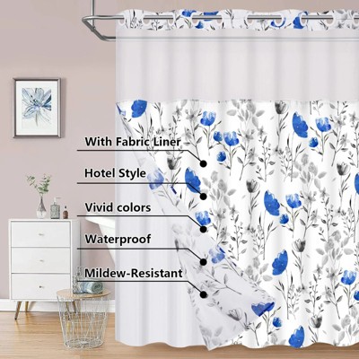 LunaLulinlk Hookless Shower Curtain with Snap in Liner