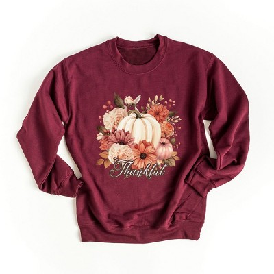 Simply Sage Market Women's Graphic Sweatshirt  Thankful Pumpkin Floral