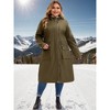 Women's Plus Size Waterproof Drawstring Waist Hooded Zipper Outdoor Long Trench Coats with Pockets - Agnes Orinda - 3 of 4