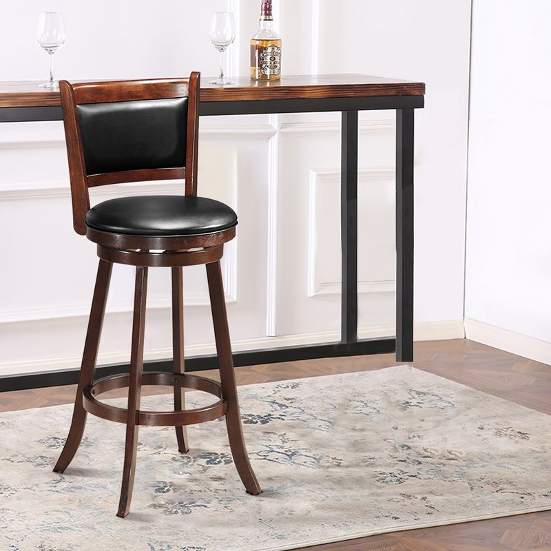 Costway 29'' Swivel Bar Height Stool Wooden Dining Chair PVC Upholstered Seat Espresso Panel back, 2 of 8