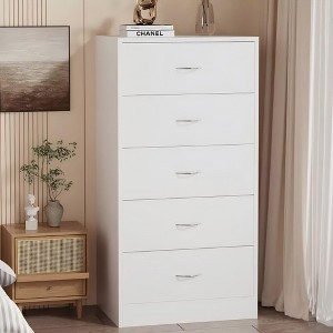 SUGIFT 5 Drawer Dresser White Wood Chest of Drawers for Bedroom, Modern Storage Cabinet 27.6 x 15.8 x 49.4 Inches - 1 of 4
