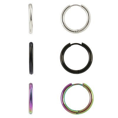 Slate by Rebl 3-Pack Hoop Earrings  Stainless Steel, 2.5x21mm