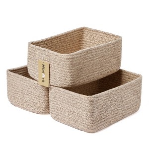 Aoibox Small Woven Rope Storage Baskets Cotton Closet Organizer Bin Decorative Cube Box for Shelf 3 Pack Mixed Brown - 1 of 4