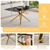 Vynxaria Luxurious Black Marble-Patterned Tempered Glass Dining Table with Single Fork Golden Metal Legs - Adaptable to Various Decor Styles - 3 of 4