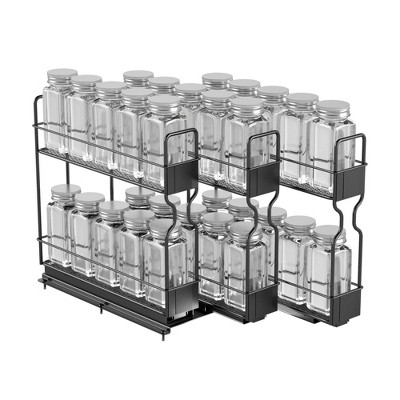 Pull Out Spice Rack Organizer for Cabinet,with 20 Jars,Labels,5.2" W x10.75 D x10 H,2 Drawers 2-Tier