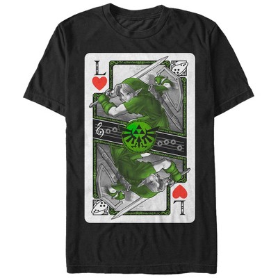 Men's Nintendo Legend of Zelda Link Playing Card  T-Shirt - Black - 2X Large