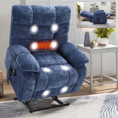 1pc Oversized Chenille Electric Recliner with Heat & Massage, Dual Motor Power Lift Chair for Elderly Support - Coolbibila