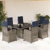vidaXL 7-Piece Patio Dining Set - Gray Poly Rattan with Navy Blue Cushions, Adjustable Reclining Chairs, Tempered Glass Top Table for Garden/Outdoor - 2 of 4