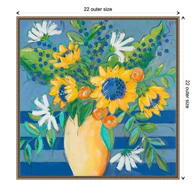 Floral Bursts Among the Blue Canvas Print with Bronze Frame