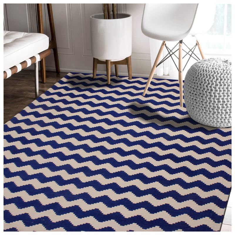 Modern Chevron Zig-Zag Geometric Printed Ultra-Soft Cotton High-Traffic Long-Lasting Indoor Transitional Eclectic Casual Area Rug by Blue Nile Mills, 2 of 3