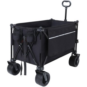 CAVINAS Collapsible Foldable Wagon Cart, All-Terrain Shopping Cart with Side Storage Pockets, Oversized Wagon - 1 of 4