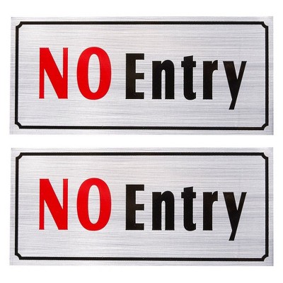 Juvale 2 Pack of No Entry Signs - No Trespass Signs, Private Property Signs, Self Adhesive, Aluminum Privacy Signs, Silver - 7.8 x 3.6 Inches