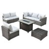 Ovios Venice 8pc Wicker Outdoor Patio Furniture Set Conversation Sofa with a Metal Fire Pit and Cushions - 2 of 4