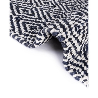 Handmade White Navy Geometric Braided Jute 3x5 Area Rug