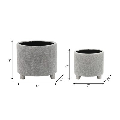 Set of 2 Silver Ceramic Footed Planter Pots
