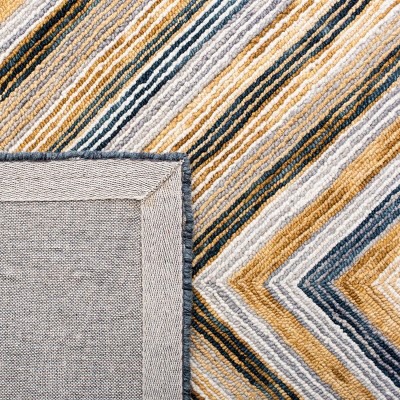 Navy and Gold Geometric Wool Runner Rug, 2'3" x 5'