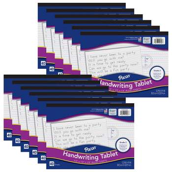 Pacon® Handwriting Tablet, White, 1/2 in x 1/4 in x 1/4 in Ruled Long, 12" x 9", 40 Sheets, Pack of 12