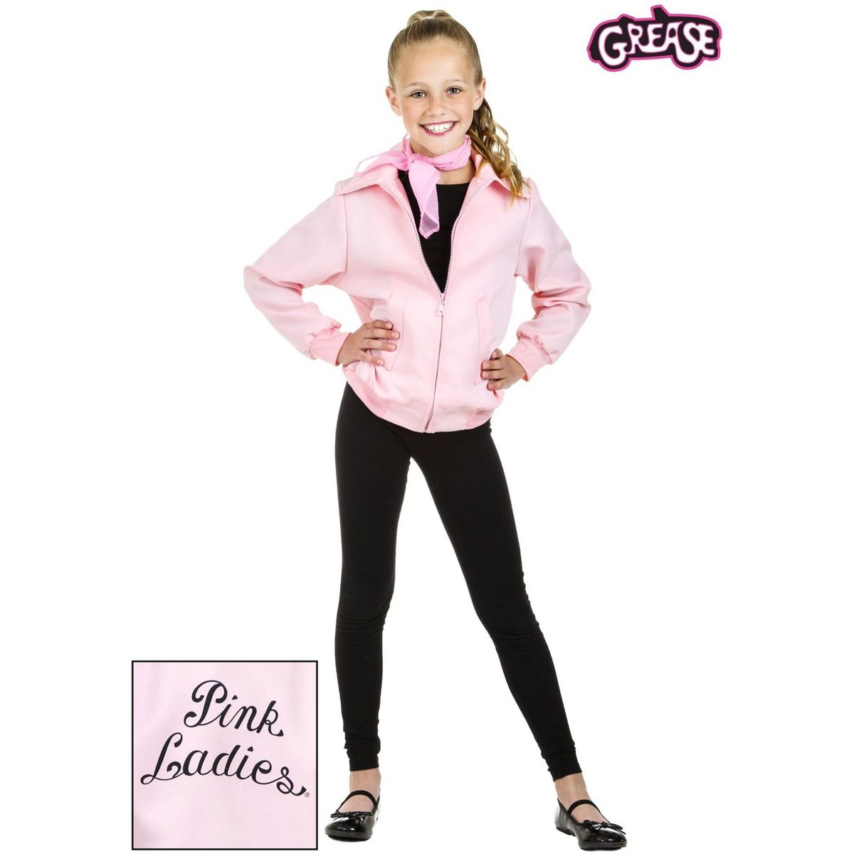 HalloweenCostumes.com Grease Deluxe Pink Ladies Girl's Jacket - thumbnail 2