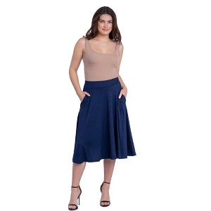Womens Elastic Waist Pleated Pocket Midi Skirt - 24seven Comfort Apparel™ - 1 of 4