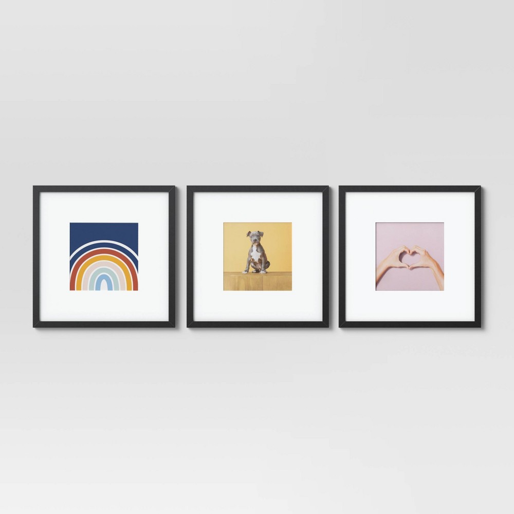 14.5" x 14.5" Matted to 8" x 8" 3pc MDF Paper Wrap Gallery Frame Set Black - Room Essentials