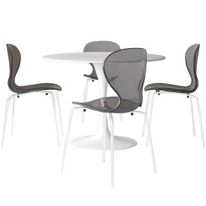 LeisureMod Bristol 5-Piece Dining Set Round Dining Table, 4 Plastic Dining Chairs White Legs - 1 of 4