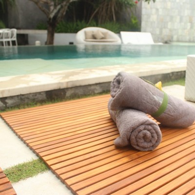 Nordic Teak 59" x 35" Oiled Shower and Bath Mat with Rubber Footing