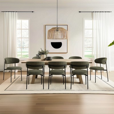 Set of 8 Modern Upholstered Dining Chairs, Armless Linen Chairs with Metal Legs, Comfortable Padded Seat for Kitchen & Dining Room- Maison Boucle