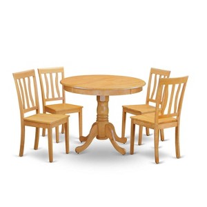 HomeStock 5-Piece Round Natural Oak Finish Solid Wood Top Dining table with 4 Chairs - 1 of 4