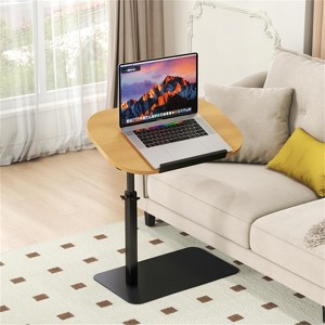 C-shaped side table, height adjustable sofa/coffee table, suitable for narrow spaces, ideal for living rooms and bedrooms, Wood - 1 of 4