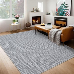 Washable Area Rugs, Modern Plaid Printed Indoor Floor Carpet with Non-Slip Backing, Contemporary Accent Carpet, Stain-Resistant Soft Low Pile Rugs - 1 of 4