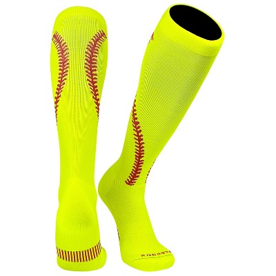MK Socks Softball Stitch Neon Yellow with Red Stitching Knee high Socks