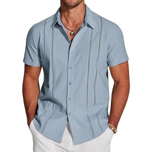 COOFANDY Men's Cuban Guayabera Short Sleeve Button Down Casual Summer Beach Linen Shirts - 1 of 4