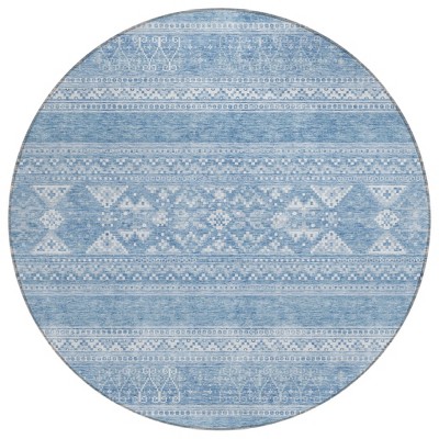 Sky Blue And Ivory Southwestern Washable Indoor Outdoor Area Rug