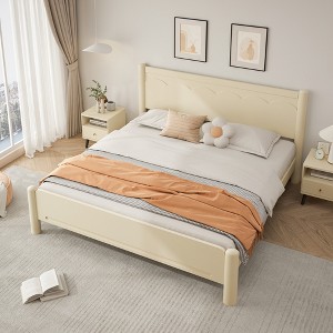 ORRD King Size Wood Platform Bed Frame with Headboard and Wooden Slat Support,Beige - 1 of 4