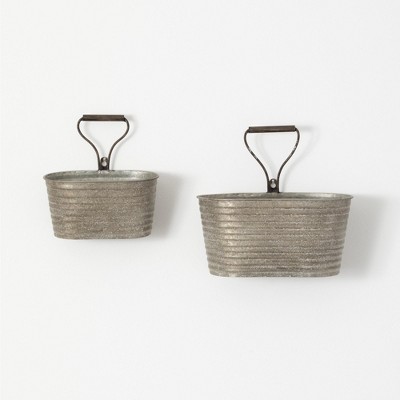 Sullivans Set Of 2 Handled Iron Handled 5.5"H & 6.75"H Gray