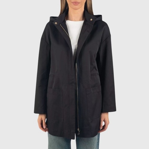 Alpine Swiss Lorie Womens Rain Jacket Removable Hood Long Rain Coat Trench Coat Windbreaker Black Large