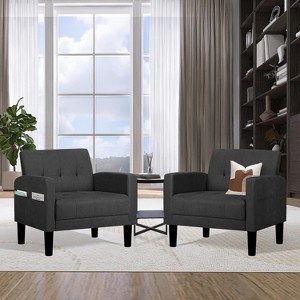TYBOATLE Accent Chair set of 2 for Living Room Chairs, Fabric Tufted Upholstered Arm Chair, Comfy Upholstered Reading Side Chair, Dark Grey - 1 of 4