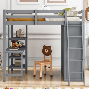 TiramisuBest Twin Size Wood Loft Bed with Built-in Storage Cabinet, Foldable Desk, Ladder & Cubes Organizer, White - 1 of 4